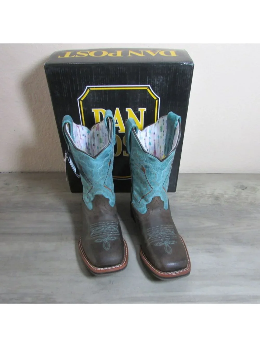 Dan Post Toddler Wide Square Toe Salina Western Boots Chocolate/Turquoise
